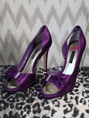 Caparros Purple Satin Rhinestone Bow Peep Toe Stiletto Heels 8.5 B